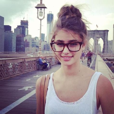 Taylor Marie Hill ♥ Wearing Glasses, Messy Bun, A Woman