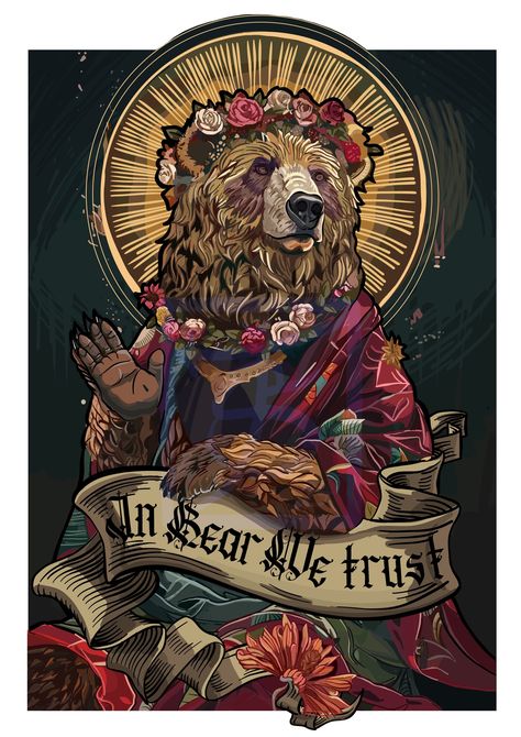 In bear we trust,  on ArtStation at https://www.artstation.com/artwork/AlJVJy Bear Medicine, Bear And Cat, Bear Woman, Bear Artwork, Fancy Stuff, Dnd Stuff, Vintage Ideas, Bear Men, Magical Art