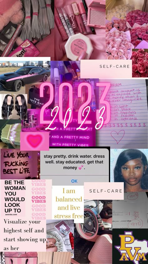 Notebook Vision Board, Princess Vision Board, Girly Vision Board Ideas, Vision Board Ideas On Canvas, My Dream Board, Baddie Vision Board Ideas, Pink 2023 Vision Board, Y2k Vision Board, 2023 Vision Board Pink