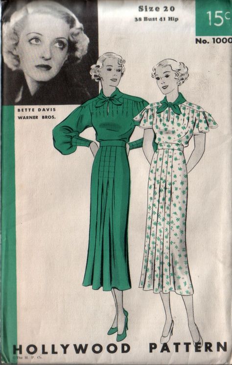 Hollywood 1000 - Bette Davis One Piece Frock, 1930s Hollywood, Vintage Fashion 1930s, Pleats Dress, 30s Fashion, Vintage Dress Patterns, Bette Davis, 1930s Fashion, Keyhole Neckline