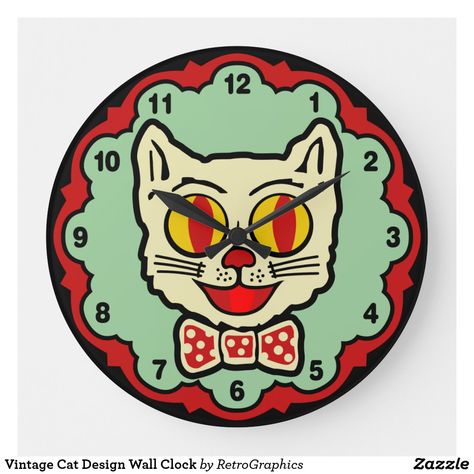 Kit Kat Clock, Vintage Playroom, Childrens Wall Clock, Kit Cat Clock, Kids Wall Clock, Nursery Clock, Kittens Vintage, Cat Clock, Clock For Kids