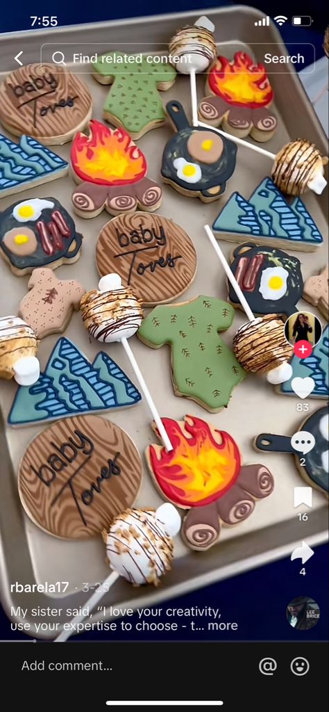 S’more Baby Shower Decorations, Gender Reveal Camping Theme, Smore Love Baby Shower Theme, Camp Baby Shower Theme, S’mores Baby Shower Decorations, Camper Baby Shower Ideas, Camp Theme Baby Shower Ideas, Campfire Baby Shower Theme, Happy Camper Baby Shower Theme