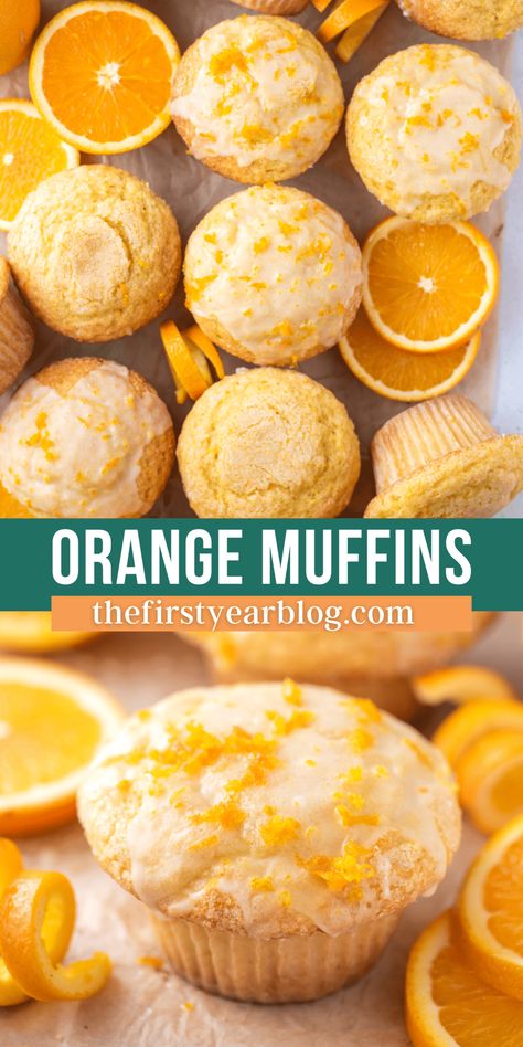 These bakery style orange muffins are bursting with citrus flavor! These moist muffins use fresh orange juice and orange zest for big orange flavor. Orange Muffin Recipe, Buttermilk Muffins, Orange Dessert, Bakery Style Muffins, Moist Muffins, Fresh Orange Juice, Orange Muffins, Orange Glaze, Muffin Tin Recipes