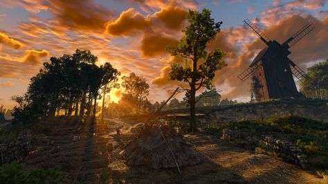 The Witcher 3 Scenery, Witcher 3 Landscape, Witcher Landscape, Witcher Scenery, Witcher Game, Windmill Landscaping, The Witcher Game, Witcher Art, Witcher 3 Wild Hunt