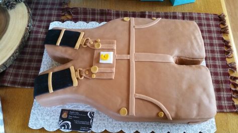 Carhartt bibs cake, by Dande's cakes Carhartt Baby Shower Ideas, Carhartt Baby Shower, Carhartt Birthday, Carhartt Birthday Party, Dodge Ram Cake, Carhartt Baby Boy Pictures, Carhartt Bibs, Family Cake, Cake Decor