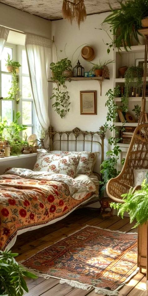 Small Bohemian Bedroom, Bohemian Bedroom Ideas, Koti Diy, Boho Style Bedroom, Makeover Bedroom, Casa Vintage, Bohemian Bedroom, Bedroom Vintage, Dream Room Inspiration