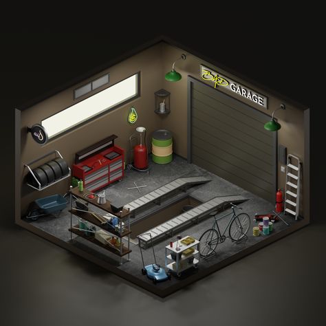 Bad Garage on Behance Toy Car Garage Ideas, F1 Garage, Car Diorama, Mini Garage, Garage Diorama, Toy Car Garage, Diorama 1:64, Go Kart Tracks, Hot Wheels Display