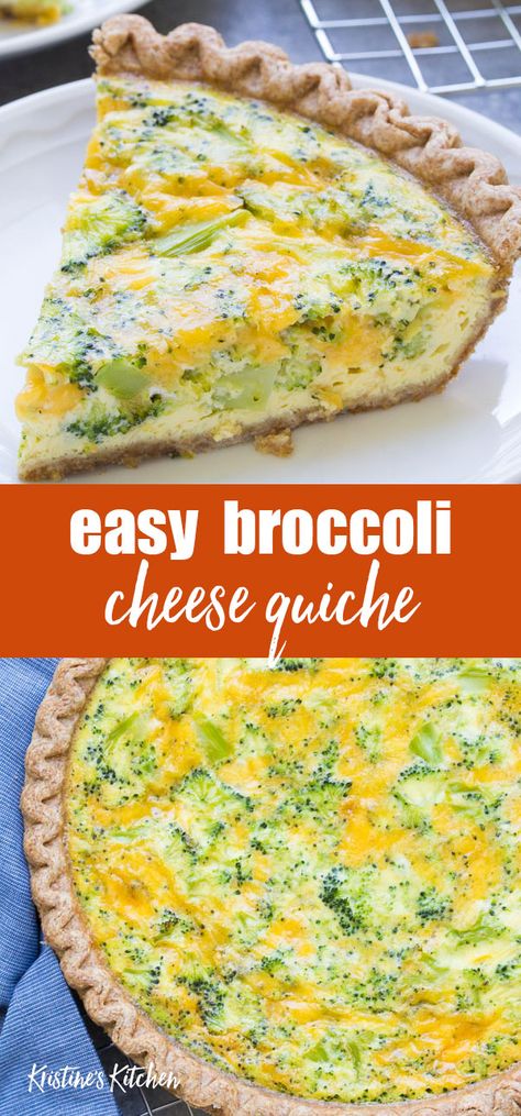 An easy broccoli cheese quiche recipe, made with just 5 ingredients! This vegetarian broccoli cheddar quiche is a family favorite for dinner, breakfast or lunch! Easy Broccoli Quiche, Broccoli Cheese Quiche, Quiche Easy, Broccoli Quiche Recipes, Broccoli Cheddar Quiche, Cheddar Quiche, Cheese Quiche Recipe, Broccoli Quiche, Easy Quiche