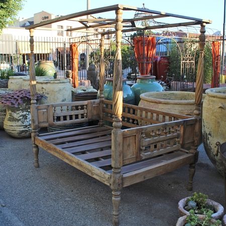 Vintage Balinese teak carved canopy daybed.  Custom outdoor / indoor upholstery cushions available. Balinese Furniture, Playrooms Ideas, Daybed Outdoor, Bedroom Canopy, Deck Canopy, Daybed Canopy, Canopy Architecture, Girls Bedroom Furniture, Backyard Canopy