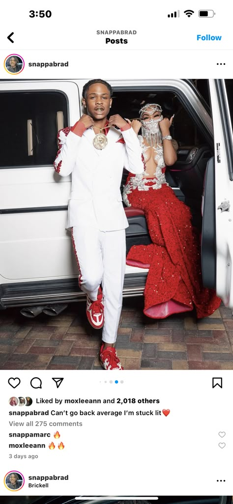 White And Red Prom Dress, Silver And Red Prom, Red And White Prom Couples, Red Prom Ideas, Prom Black Couples, Kiddie Prom, Guys Prom Outfit, Red Prom Suit, Prom Outfits For Guys