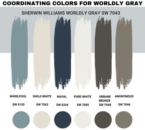 Sw Worldly Gray Color Palette, Worldly Grey Coordinating Colors, Coordinating Colors With Worldly Gray, What Colors Go With Dark Gray, Wordly Gray Coordinating Colors, Worldly Gray Color Palette, Amazing Gray Coordinating Colors, Worldly Gray Coordinating Colors, Agreeable Grey Coordinating Colors