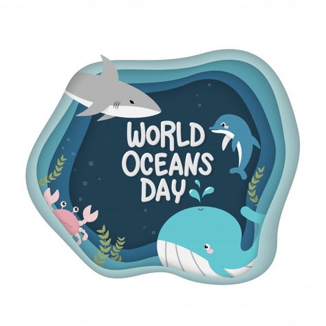 Environmental Day, Subscription Box Design, World Ocean Day, Ocean Projects, World Oceans Day, Cut Paper Illustration, Beach Clean Up, 달력 디자인, Mom Tattoo Designs