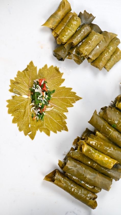 alphafoodie on Instagram: YAY or NAY? Stuffed Grape Leaves 🤩 I love this simple recipe for vegetarian stuffed vine leaves. Tese little parcels can be eaten as an… Stuffed Grape Leaves Aesthetic, Vegetarian Stuffed Grape Leaves, Greek Stuffed Grape Leaves, Grape Leaves Recipe Lebanese, Stuffed Vine Leaves, Stuffed Grape Leaves, Lebanese Food, Vine Leaves, Design Photoshop