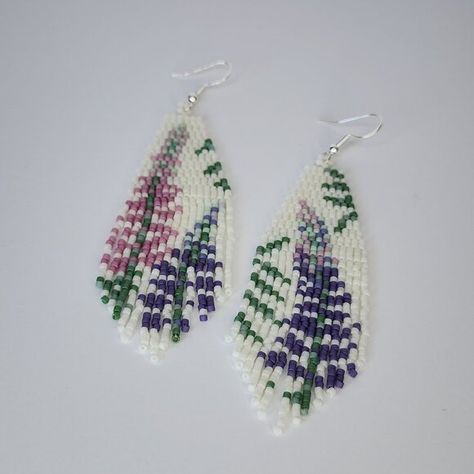 Hand-Beaded Asymmetrical Fireweed Fringe Earrings - .925 Ear Wires Beaded Fireweed, Fringe Earrings, Hand Beading, Ear Wires, Take Care, Beading, Glass Beads, Hand Made, Benefits