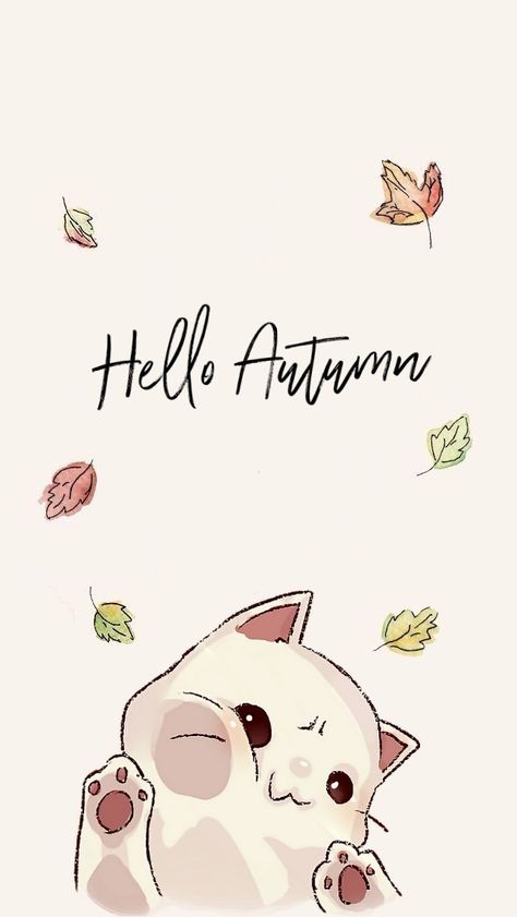 Autumn cat wallpaper Kawaii Fall Wallpaper Aesthetic, November Cat Wallpaper, Fall Kitty Wallpaper, Fall Cat Wallpaper Iphone, Thanksgiving Anime Wallpaper, Cat Thanksgiving Wallpaper, Cat Autumn Wallpaper, Girly Autumn Wallpaper, Fall Cats Wallpaper