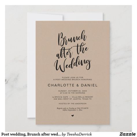 Post wedding, Brunch after wedding, Brown Kraft Invitation Wedding Brunch Invitation, Post Wedding Brunch, Post Wedding Brunch Invitations, Brunch Sign, Wedding Brunch Reception, Kraft Invitation, Wedding Brown, Brunch Celebration, Elopement Invitation