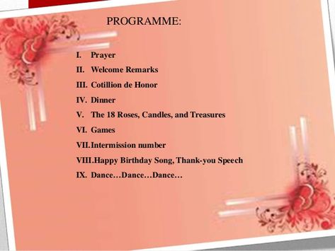 50th Birthday Program Ideas, Party Program Ideas Birthday, Birthday Program Ideas, Party Program Template, Simple Debut Ideas, Debut Program Flow Ideas, Debut Theme Ideas 18th Simple, Birthday Programme Sample, Debut Program Flow