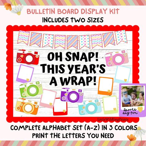 End Of Year Bulletin Board, Memories Bulletin, Graduation Bulletin, Summer Photo Bulletin End Of Year Bulletin Board, Graduation Bulletin Board, Banner Pictures, Teaching Crafts, Print Letters, Thanks For The Memories, School Bulletin Boards, Set It Up, Unique Display