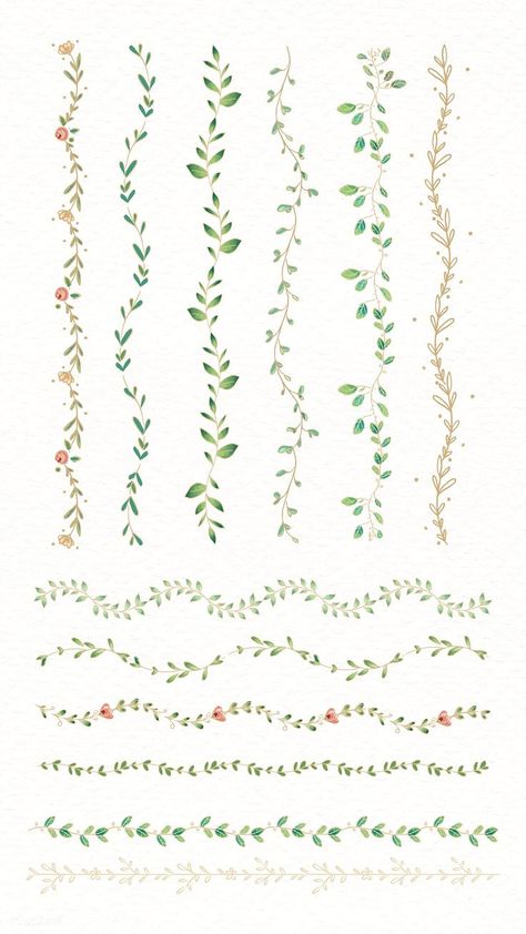 Doodle floral divider vector collection | premium image by rawpixel.com / Adj Plant Border Drawing, Journal Dividers, Bullet Journal Dividers, Wreath Vector, Vine Drawing, Doodle Floral, Doodle Borders, Bond Paper Design, Cursive Alphabet