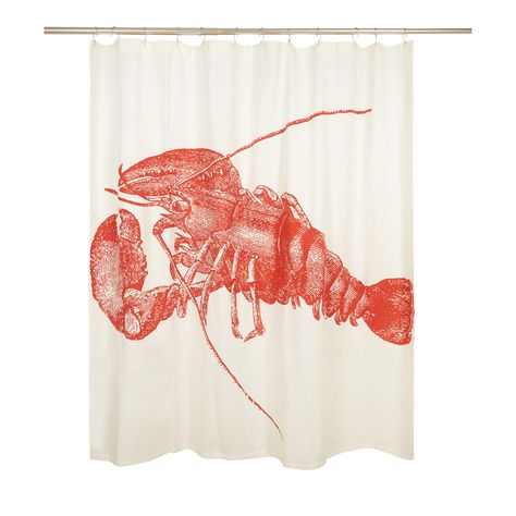 Thomaspaul Lobster Shower Curtain - 2Modern Red And White Bathroom, Coastal Shower Curtain, Organic Minimalism, Cotton Shower Curtain, Richmond Hill, Red Lobster, Outdoor Table Lamps, Organic Style, Handmade Textiles