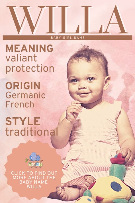 Willa is a sweet old-fashioned name for baby girls that is making a big comeback. It's been compared to nature names like Lily and Willow, and even considered an alternative to them, but it isn't so common that it feels overused. The name has been linked to royalty, and it's a popular one for celebrity babies born over the last decade. It pairs well with both classic and modern middle names as well. #girlname #babyname Willa Name, Baby Name Meaning, Nature Names, Middle Names For Girls, Middle Names, Baby Names And Meanings, Unique Baby Names, Middle Name