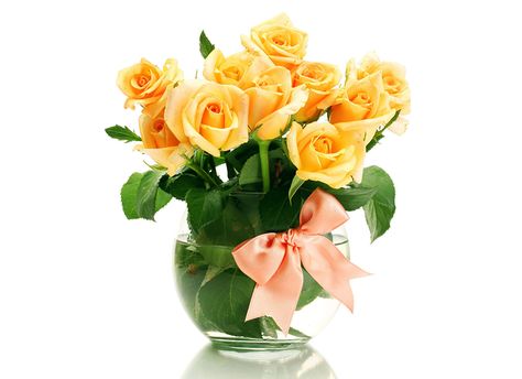 Picture Roses Yellow Flowers Vase Bowknot bow Good Morning Flowers Pictures, Rose Vase, Floral Craft, Community Gardening, Good Morning Flowers, Flower Pictures, Room Colors, Yellow Roses, Floral Wallpaper