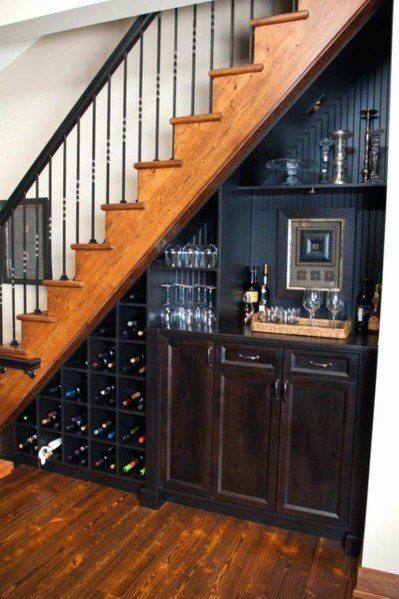 Top 70 Best Under Stairs Ideas - Storage Designs Bar Under Stairs, تحت الدرج, درج السلم, Stairs Makeover, Stairs Ideas, Staircase Storage, Under The Stairs, Stair Remodel, Basement Stairs