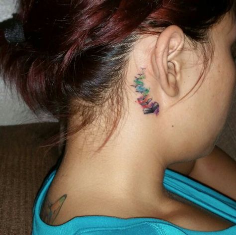 Small behind the ear book watercolor tattoo Reading Tattoo, Sketch Style Tattoos, Literary Tattoos, Tattoos For Women Half Sleeve, Book Tattoo, Tattoo Removal, Tattoo Supplies, John Green, The Ear