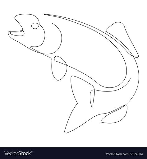 Salmon Fish Drawing, Salmon Outline, Fish Line Drawing, Line Art Fish, Salmon Drawing, Fish Line Art, Fish Outline, Lake Fish, Trout Art