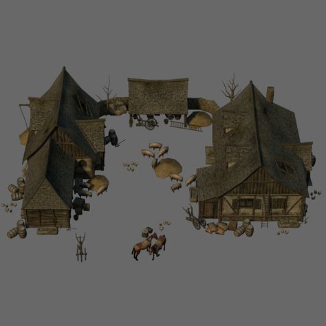 Medieval Farm - Extended License 3D Models Extended Licenses Dante78 Medieval Farm, Building Diorama, Sheep Pen, Sims Medieval, Base Ideas, Fantasy Village, Farm Paintings, Medieval Houses, Island Ideas