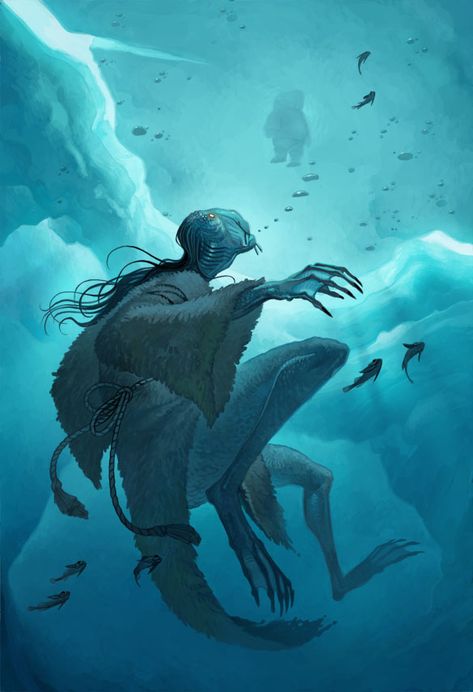 Daily Myth-Inuit: Qalupalik Myths & Monsters, Inuit Art, Fantasy Magic, Creature Feature, Mythological Creatures, Sea Monsters, In The Ocean, Cthulhu, Creature Design