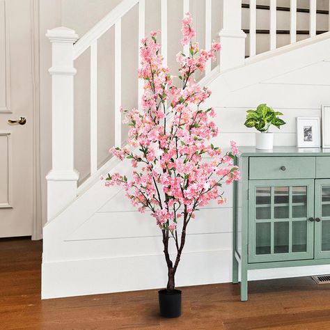 Kelly Clarkson Home Artificial Cherry Blossom Tree in Pot & Reviews | Wayfair Faux Plant Decor, Cherry Blossom Bedroom, Living Room Tree, Artificial Cherry Blossom Tree, Plumeria Tree, Faux Plants Decor, Pink Flowering Trees, Nature House, Flowers And Vases