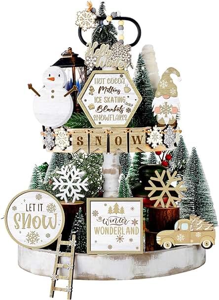 Amazon.com : winter home decor table Winter Tiered Tray Decor, Christmas Tiered Tray Decor, Christmas Tiered Tray, Christmas Wooden Signs, Tree House Decor, Winter Table, Winter Snowman, Tabletop Signs, Winter Wood