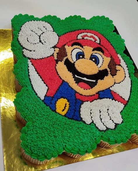 Super Mario Cupcake Ideas, Mario Pull Apart Cupcakes, Super Mario Cupcake Cake, Super Mario Bros Cupcakes, Super Mario Sheet Cake, Mario Cookie Cake, Mario Cupcake Ideas, Pull Apart Cupcake Ideas, Mario Birthday Cupcakes