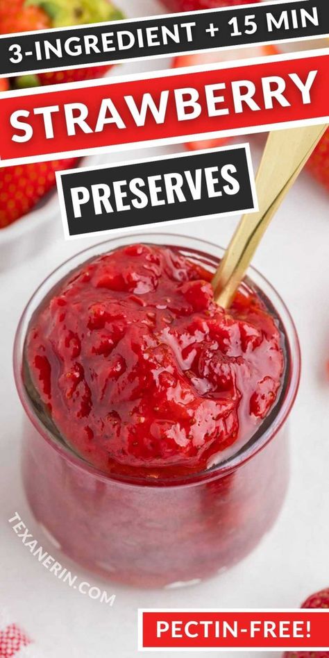 Strawberry Preserves Recipe - Texanerin Baking How To Make Strawberry Preserves, Fresh Strawberry Preserves, Mashed Strawberry Recipes, What Can I Make With Fresh Strawberries, Strawberry Preserves Recipe Easy, Things To Do With Fresh Strawberries, Strawberry Recipes Easy 3 Ingredients, What To Make With Fresh Strawberries, Recipes With Fresh Strawberries