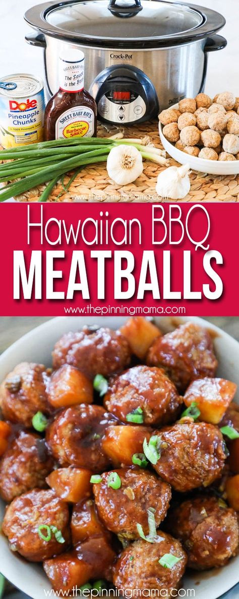 Barbecue Meatball Recipes, Hawaiian Barbecue, Hawaiian Meatballs, The Pinning Mama, Barbecue Meatballs, Meatball Recipes Crockpot, Bbq Meatballs, Hawaiian Bbq, Crock Pot Meatballs