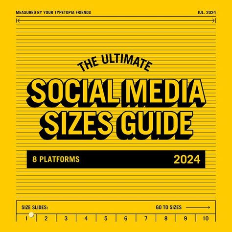 Typetopia on Instagram: "Meet the 2024 Social Media Sizes Guide. A comprehensive guide with the most important file sizes you need to know about, covering 8 of the biggest platforms out there. All of them assembled into one swipeable overview.

Always nice to keep around so you don’t have to search the internet for the right sizes over and over again, am I right?

This Sizes Guide will help you prepare, export and post your content the right way so it gets seen in the quality it deserves.

Don’t forget to let us know if you have any questions. Enjoy it y’all!" Social Media Size Guide, Social Media Sizes, Internal Communications, Social Media Video, Media Sosial, Video Editing, Need To Know, Web Design, Social Media