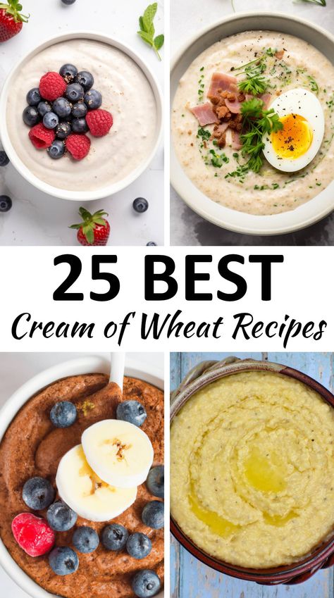 This collection of Cream of Wheat Recipes includes both sweet and savory ways to cook your favorite breakfast porridge. Cream Of Wheat Recipes, Wheat Porridge, Energy Breakfast, Wheat Cereal, Wheat Pancakes, Breakfast Porridge, Cream Of Wheat, Wheat Recipes, Easy Oatmeal