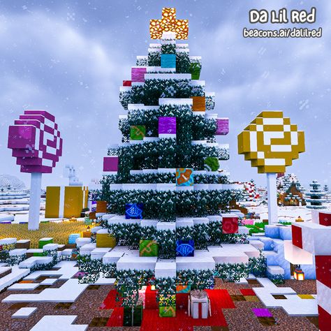 Merry Christmas everyone❄️ I hope you're have a wonderful holiday season! I'm building a cozy Christmas series on YouTube & I love how our Christmas Town Square & Present Portal build turned out ❄️⁠⁠ ⁠ #dalilred #minecraft #dalilredminecraft #dalilredletsplay #minecraftbuilder #minecraftbuilds #minecrafter #cozyminecraft #dalilredcozy #letsplay #redswinterworld #redsworld #dalilredsworld #minecraftchristmasbuilds #minecraftchristmas #minecraftwinter #dalilredchristmas #dalilredwinter Winter Lodge Minecraft, North Pole Minecraft, Cute Christmas Minecraft Builds, Minecraft Present Build, Christmas Banners Minecraft, Minecraft Christmas Village Ideas, Holiday Minecraft Builds, Minecraft Santa Sleigh, Christmas Decor Minecraft