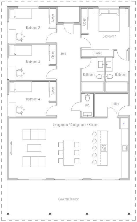 Four Bedroom House Plans, Simple Floor Plans, 5 Bedroom House Plans, Modern Floor Plans, Affordable House Plans, Small House Floor Plans, House Plan Gallery, Home Design Floor Plans, House Construction Plan