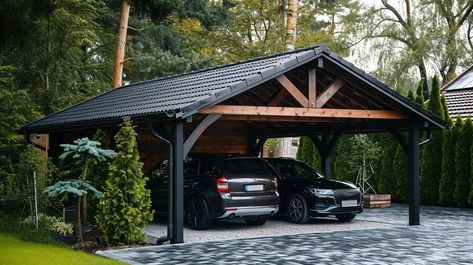 9 Inexpensive Carport Ideas to Enhance Your Home's Appeal Diy Carport Ideas, Free Standing Carport, Carport Addition, Carport Makeover, Building A Carport, Modern Carport, Boat Garage, Carport With Storage, Carport Ideas