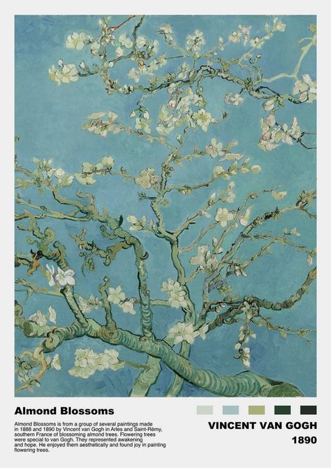 Flower Poster Aesthetic, Art Vangogh, Almond Blossoms, Collage Des Photos, Van Gogh Almond Blossom, Arte Indie, Arte Van Gogh, Art Exhibition Posters, Almond Blossom