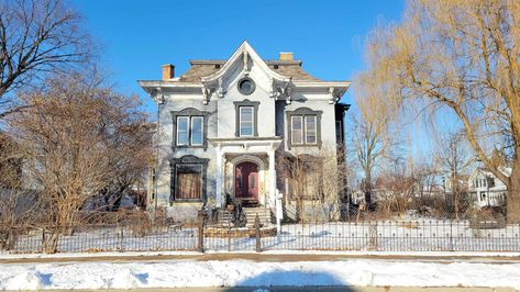 1869 Second Empire Style House With Original Details & Carriage House Lists For Just $139,900! Huge Garage, Fond Du Lac Wisconsin, Dining Room Library, Historical Homes, Big Bedrooms, Leaded Glass Windows, Fenced Yard, Room Library, Old Houses For Sale