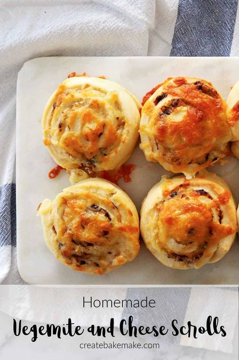 Vegemite and Cheese Scrolls on a marble platter Cheese And Vegemite Scrolls, Vegemite And Cheese Scrolls, Cheese Scrolls, Vegemite Scrolls, Scrolls Recipe, Lunchbox Snacks, Budget Snacks, Mini Meals, Experiments Kids