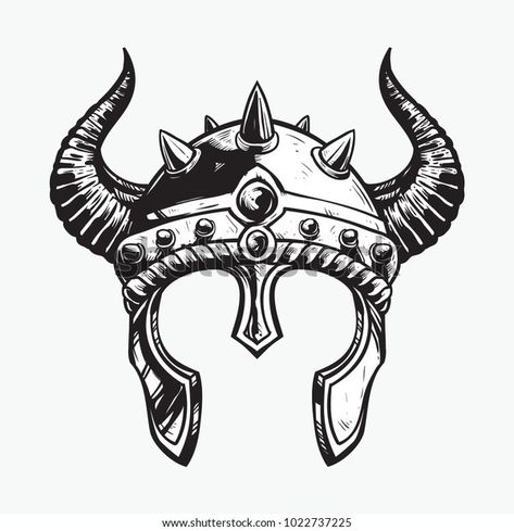 Viking Hat Drawing, Viking Helmet Design, Viking Helmet Drawing, Viking Helmet Tattoo, Traditional Viking Tattoos, Traditional Tattoo Stencils, Norse Mythology Tattoo, Helmet Drawing, Helmet Tattoo