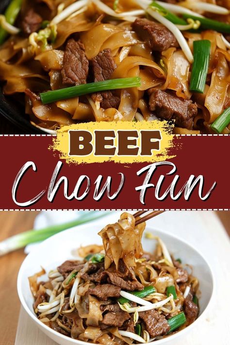 With tender beef, chewy noodles, crunchy bean sprouts, and a savory sauce, this beef chow fun recipe hits all the right notes. Enjoy this classic Cantonese dish! Fun Noodle Recipes, Beef Chow Fun Recipe, Beef In Black Bean Sauce, Beef Chow Fun, Chow Fun Recipe, Chewy Noodles, Flap Steak, Chow Fun, Beef Entrees