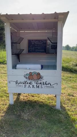 Selling Chicken Eggs Stand, Farm Stand Signs Diy, Farm Stand With Cooler, Egg Farmstand, Homemade Farm Stand, Mobile Produce Stand, Roadside Chicken Egg Stand, Roadside Egg Stand Ideas, Self Service Farm Stand