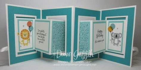 Two for Thursday ~ Multi-Panel Accordion Fold videos - Dawn's Stamping Thoughts Waterfall Card Tutorial, Waterfall Card, Diy Waterfall, Dawns Stamping Thoughts, Accordion Cards, Accordion Fold, 1 Birthday, Interactive Cards, Shaped Cards