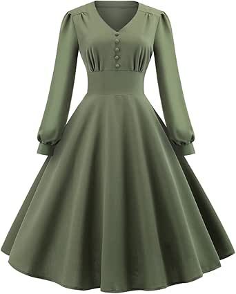 IDOPIP Women 1950s Vintage Swing Dress Retro Long Sleeve A Line Cocktail Party Evening Gown Elegant Rockabilly Classy Dress Vintage Glamour Dress, Vestidos Retro, Glamour Vintage, Hepburn Style, Layered Long Sleeve, Glamour Dress, Rockabilly Dress, Vestidos Vintage, 1950s Dress