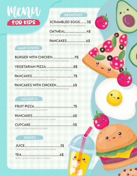 Cartoon Menu Design, Restaurant Menus Design Ideas, Cute Menu Ideas Design, Healthy Food Menu Design, Kids Menu Ideas Restaurants, Cute Menu Ideas, Menu Ideas Design Creative, Zoo Typography, Kids Menu Ideas